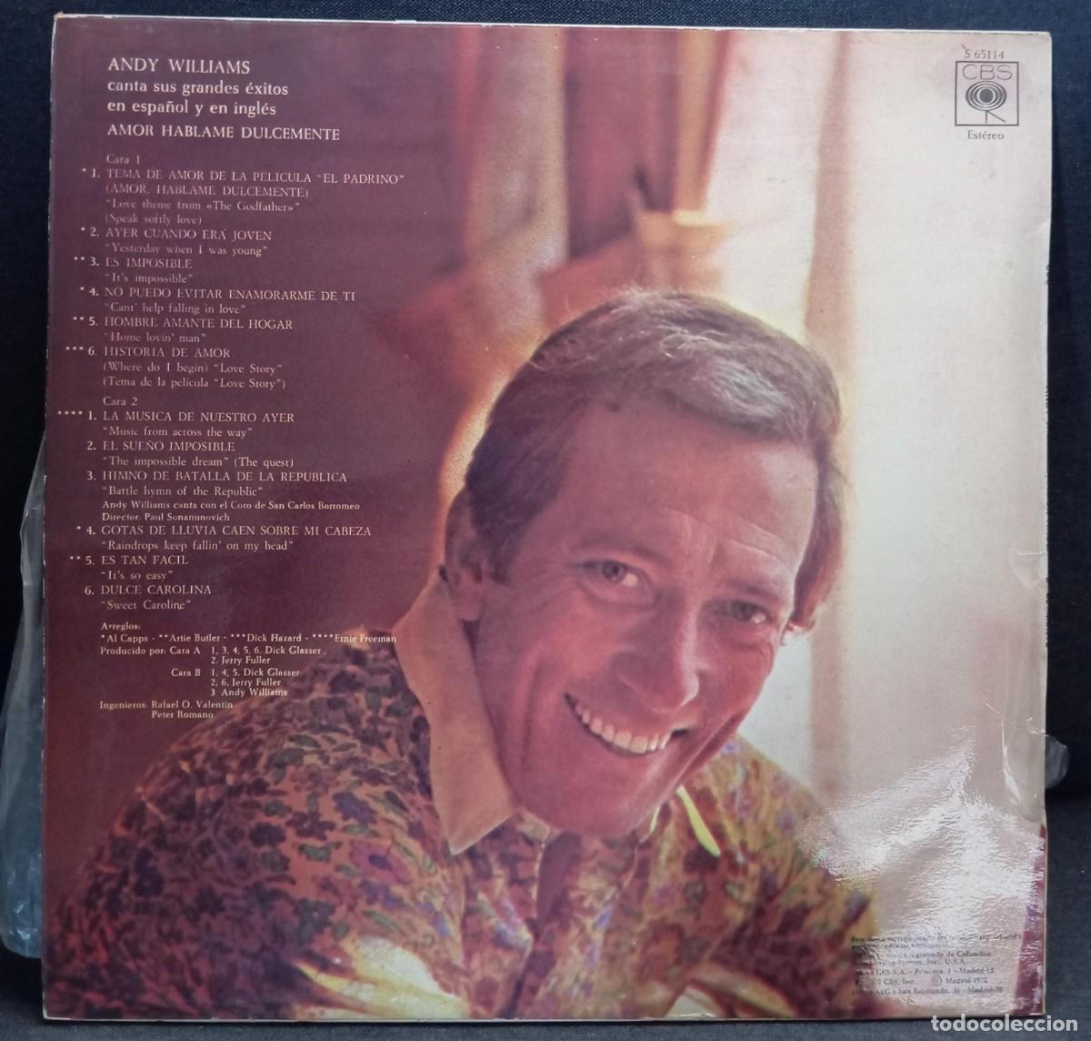 Discos de vinilo: VINILO ANDY WILLIAMS CANTA SUS GRANDES EXITOS - Foto 2