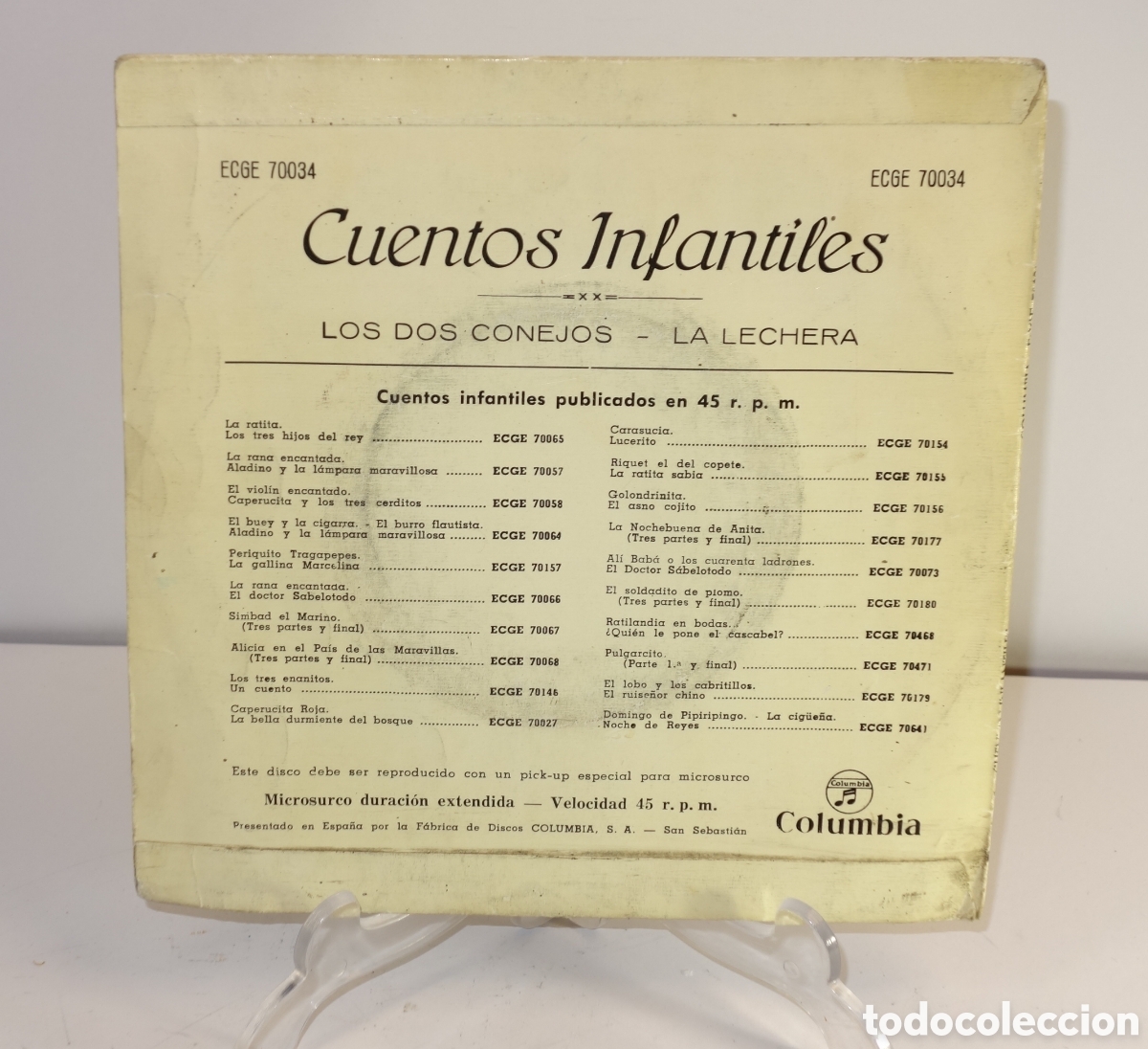 Discos de vinilo: Disco-cuento 45 rpm Los dos conejos y La Lechera - Foto 4