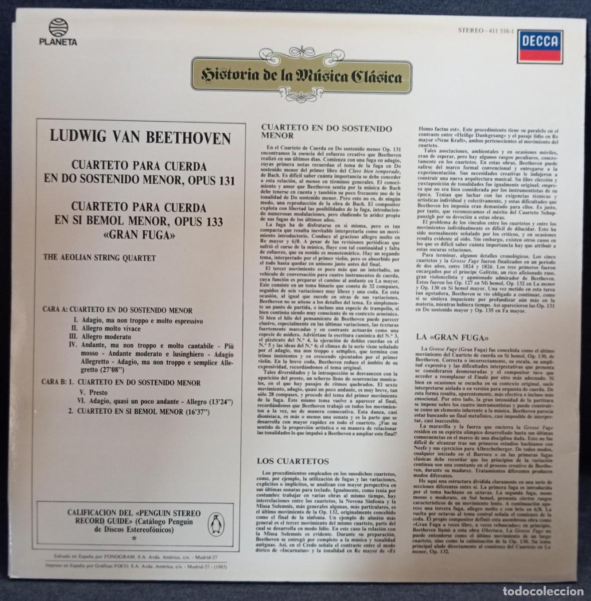 Discos de vinilo: BEETHOVEN - CUARTETO PARA CUERDA - Foto 2