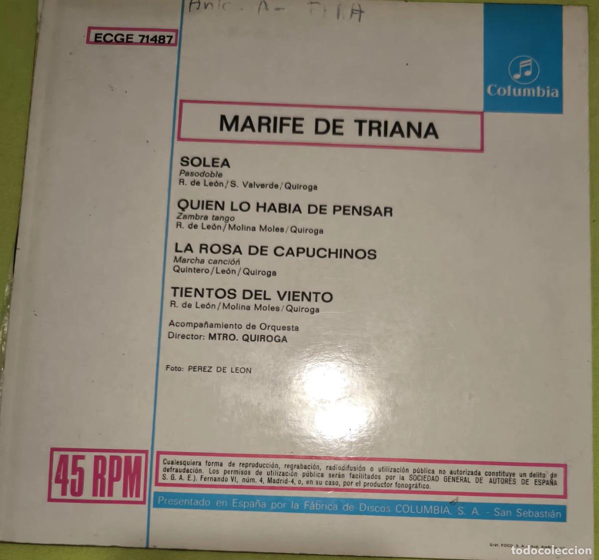 Discos de vinilo: MARIF&Eacute; DE TRIANA - SOLE&Aacute; - Foto 2