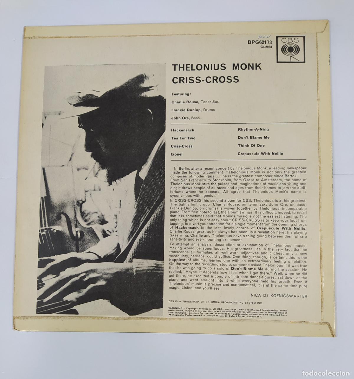 Discos de vinilo: THELONIOUS MONK. CRISS-CROSS. LP. TDKDA42 - Foto 2