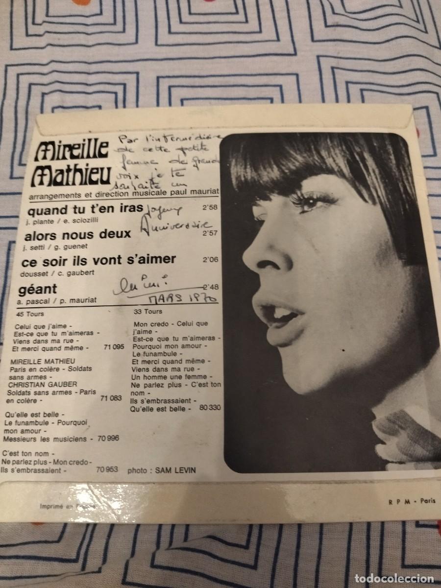 Discos de vinilo: MIREILLE MATHIEU -QUAND TU TEN IRAS - Foto 2