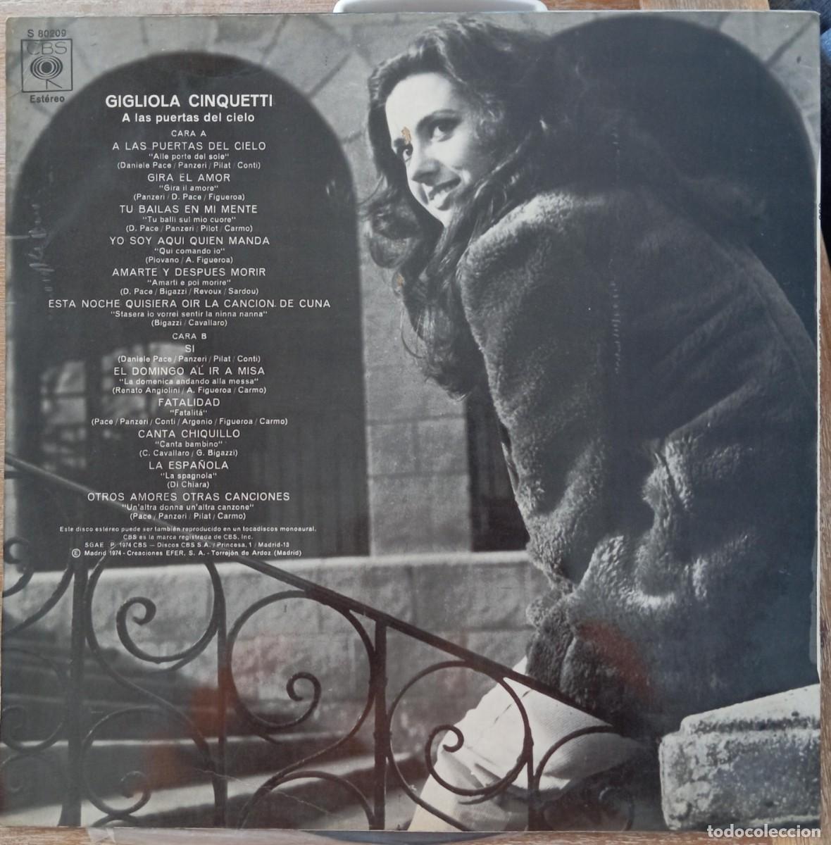Discos de vinilo: VINILO GIGLIOLA CINQUETTI - A LAS PUERTAS DEL CIELO - Foto 2