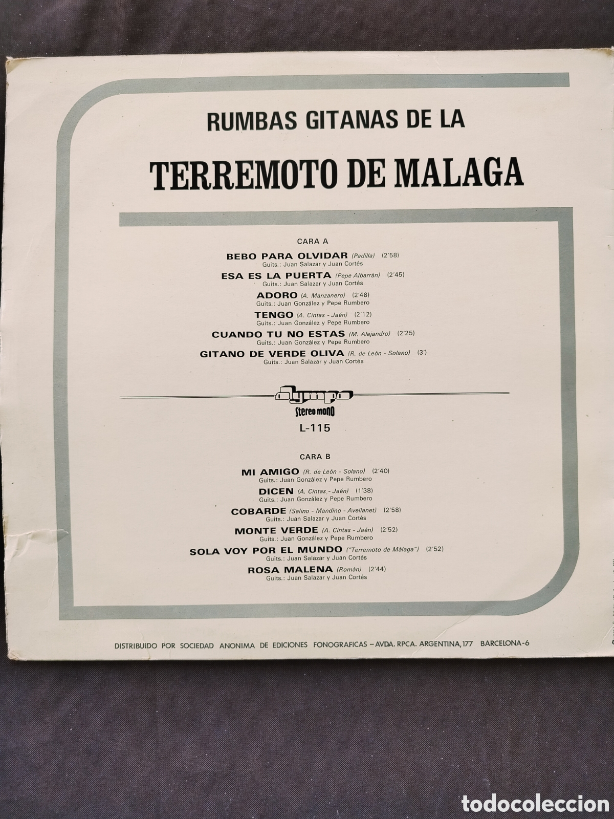 Discos de vinilo: LP Terremoto de M&aacute;laga - Foto 2