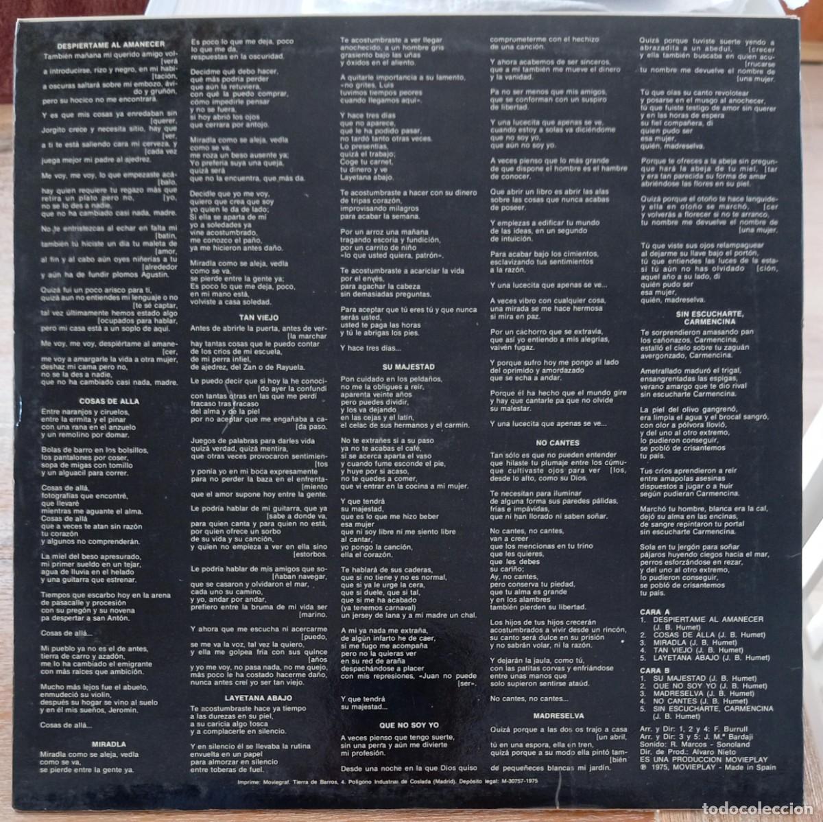 Discos de vinilo: VINILO JOAN BAPTISTE HUMET - DIALOGOS - Foto 2