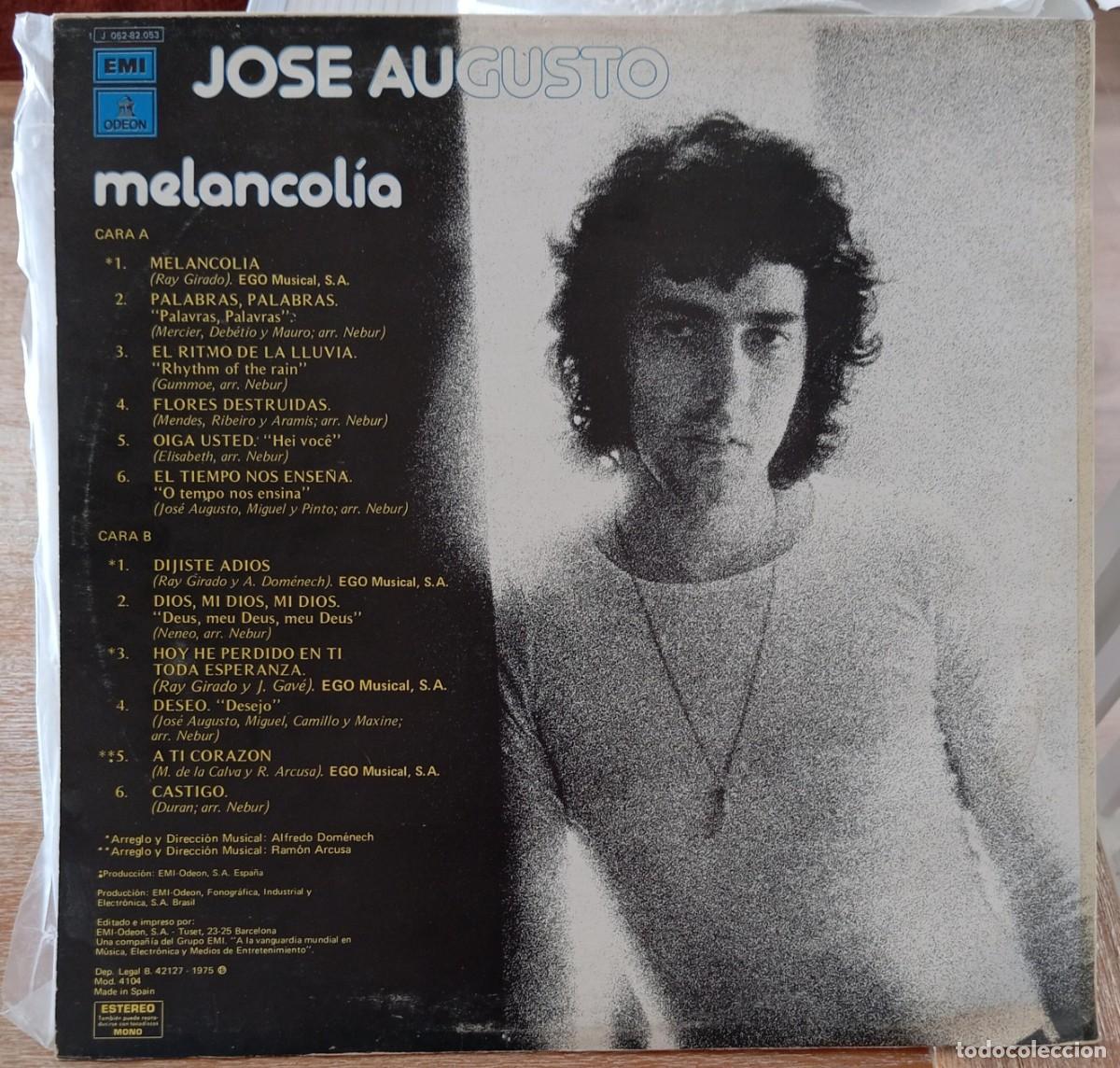 Discos de vinilo: VINILO JOSE AUGUSTO - MELANCOLIA - Foto 2