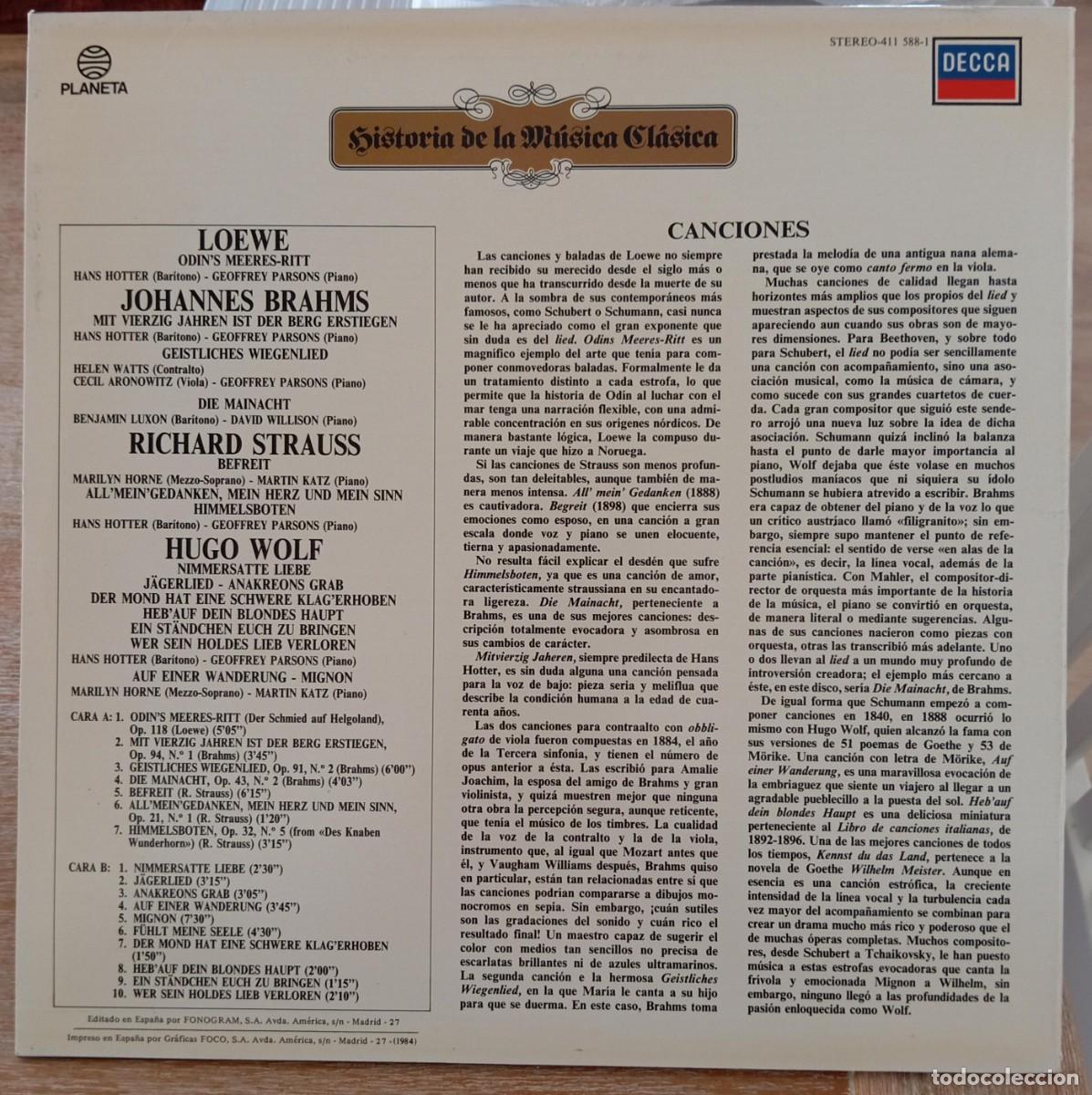 Discos de vinilo: VINILO LOEWE - BRAHMS - STRAUSS - WOLF - Foto 2