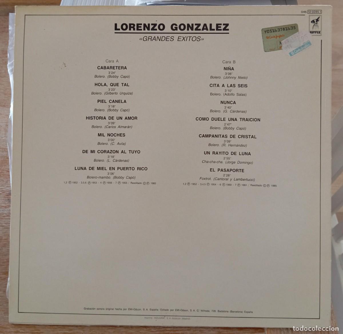 Discos de vinilo: VINILO LORENZO GONZALEZ - GRANDES EXITOS - Foto 2