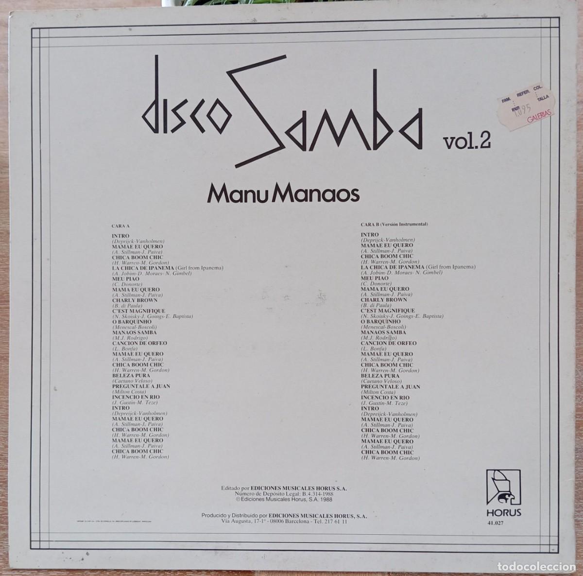 Discos de vinilo: VINILO MANU MANAOS - DISCO SAMBA VOL 2 - Foto 2