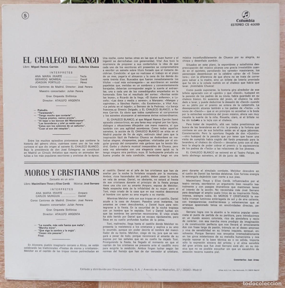 Discos de vinilo: VINILO MOROS Y CRISTIANOS - EL CHALECO BLANCO - Foto 2