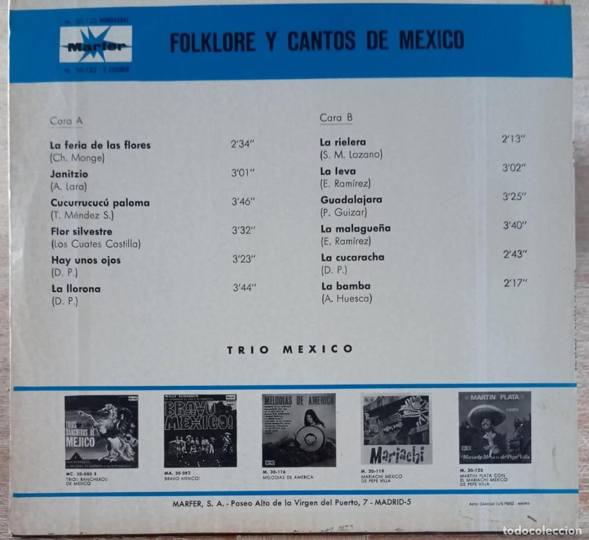 Discos de vinilo: VINILO TRIO MEXICO - FOLKLORE Y CANTOS DE MEXICO - Foto 2