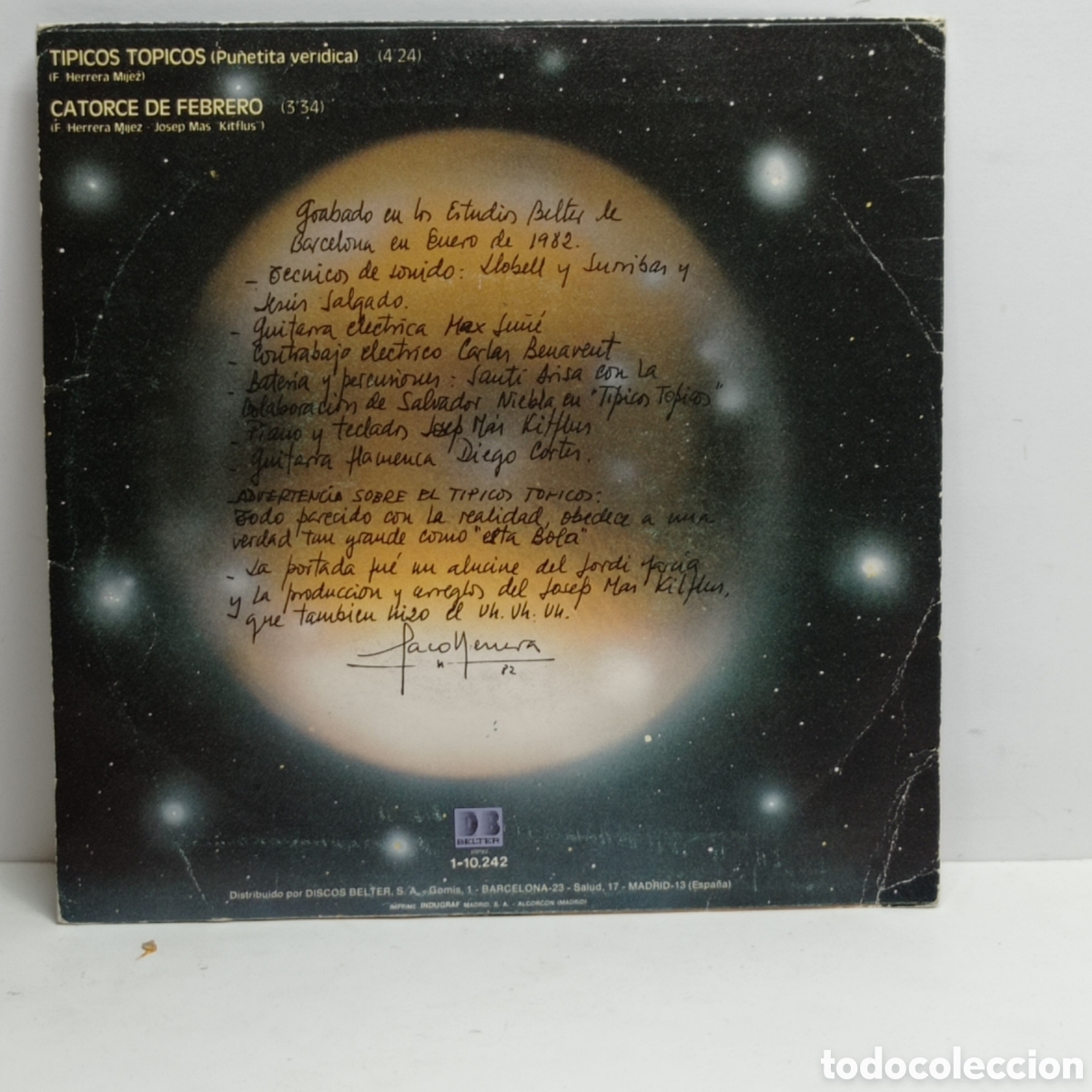 Discos de vinilo: PACO HERRERA, TIPICOS TOPICOS (BELTER 1982) -SINGLE- - Foto 2
