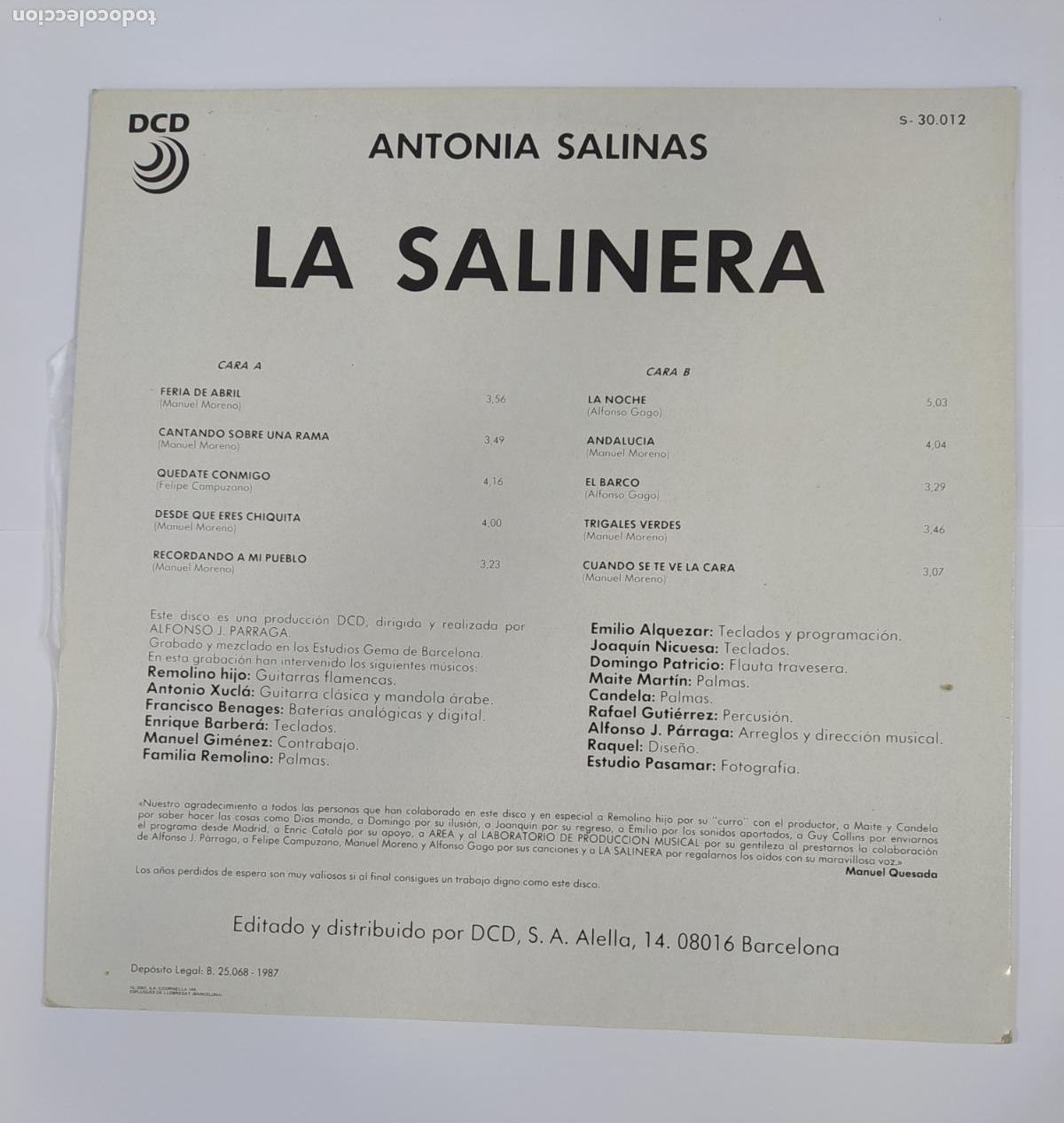 Discos de vinilo: ANTONIA SALINAS. LA SALINERA. LP. TDKLP6 - Foto 2