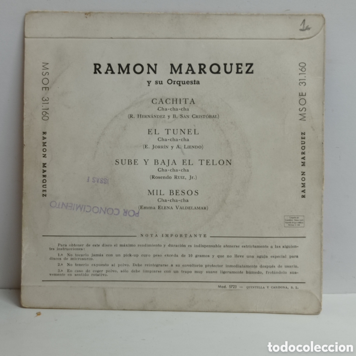 Discos de vinilo: RAMON MARQUEZ Y ORQ. (ODEON 195?) - Foto 2
