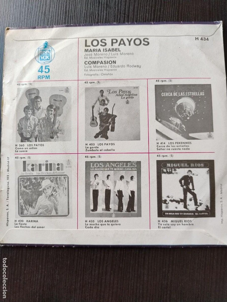 Discos de vinilo: Los Payos disco EP compasion,Maria Isabel - Foto 3