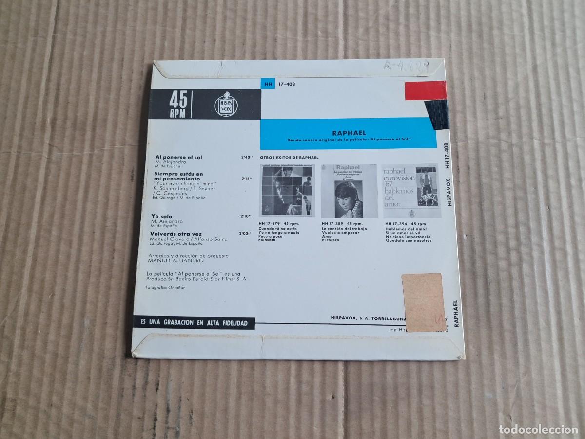 Discos de vinilo: RAPHAEL - AL PONERSE EL SOL EP 4 TEMAS 1967 - Foto 3