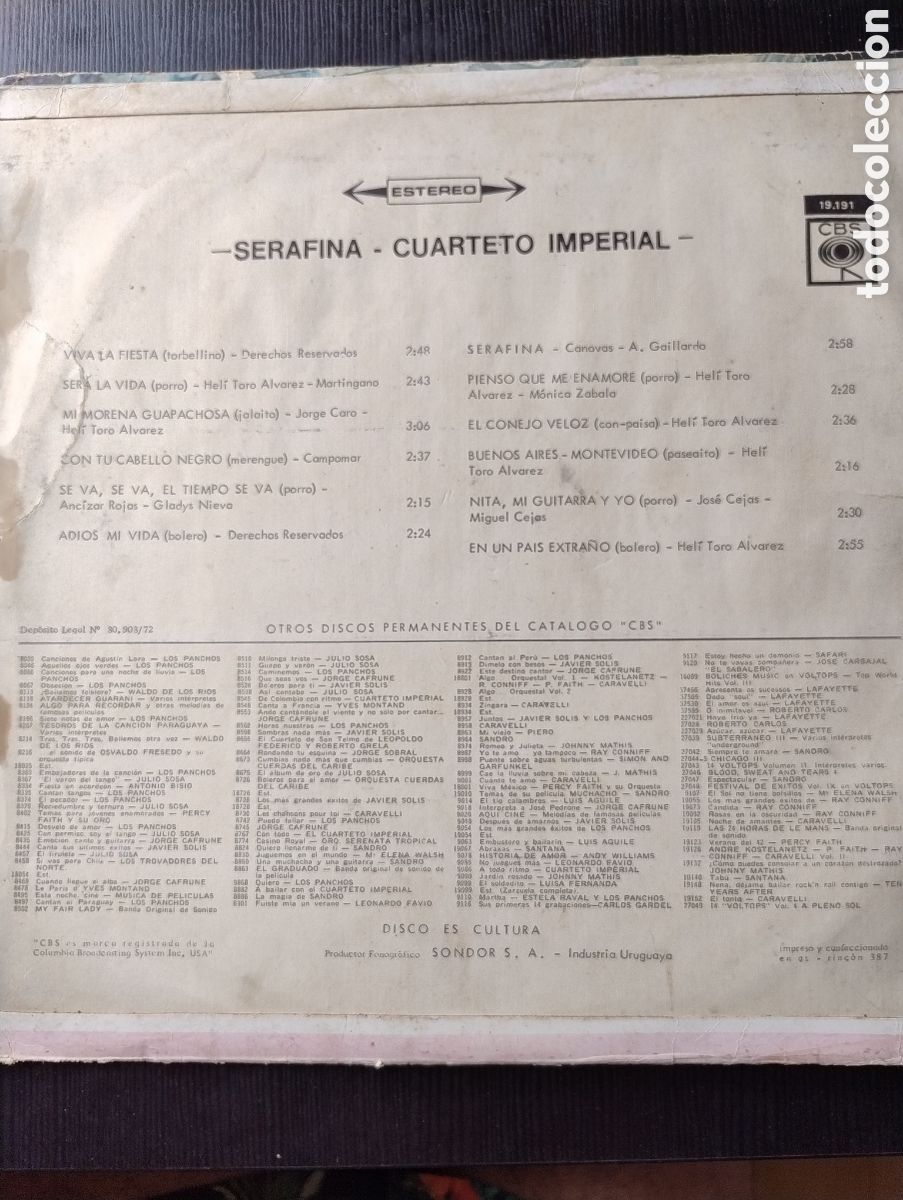 Discos de vinilo: Cuarteto Imperial LP Serafina - Foto 2
