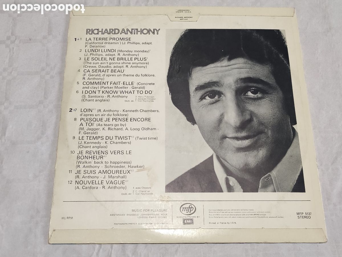 Discos de vinilo: Vinilo Richard Anthony - Foto 2