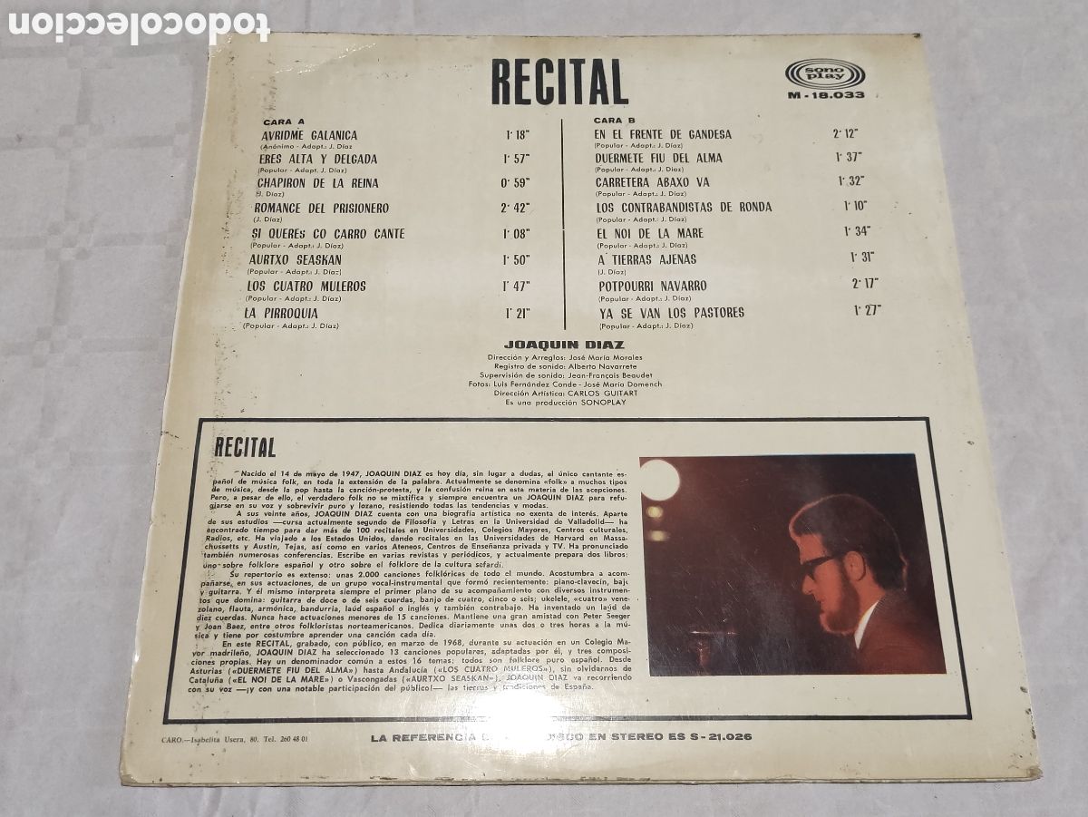 Discos de vinilo: Vinilo recital Joaqu&iacute;n D&iacute;az. - Foto 2