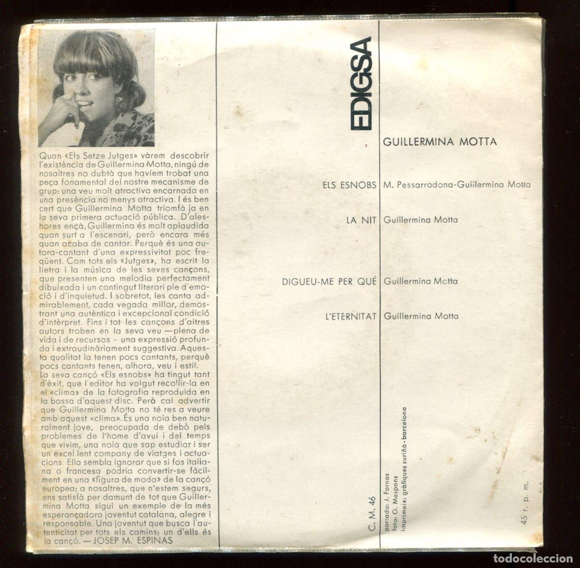 Discos de vinilo: Guillermina Motta. els snobs. edigsa 1966 ep - Foto 2