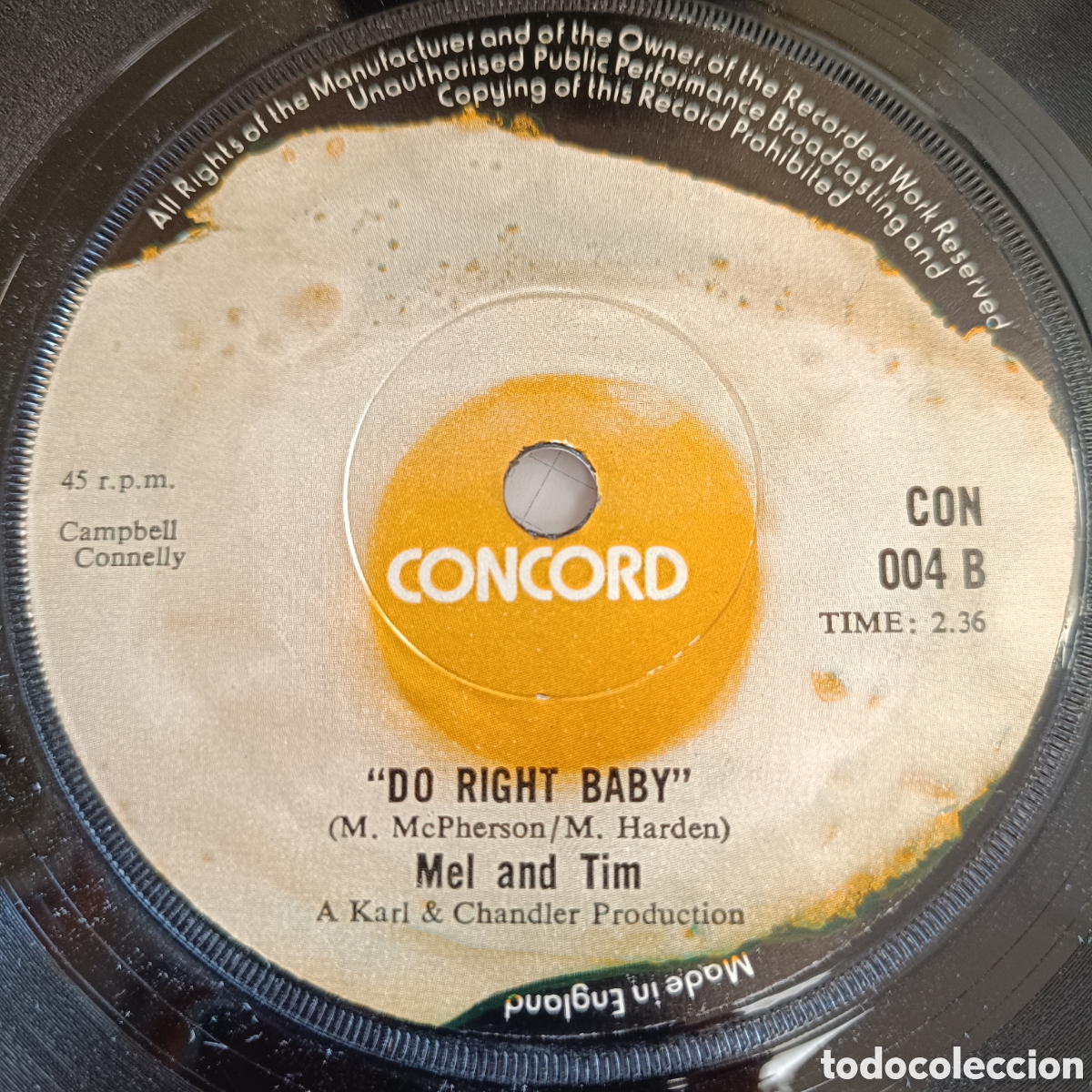 Discos de vinilo: Mel And Tim &lrm;&ndash; Backfield In Motion / Do Right Baby - Foto 1
