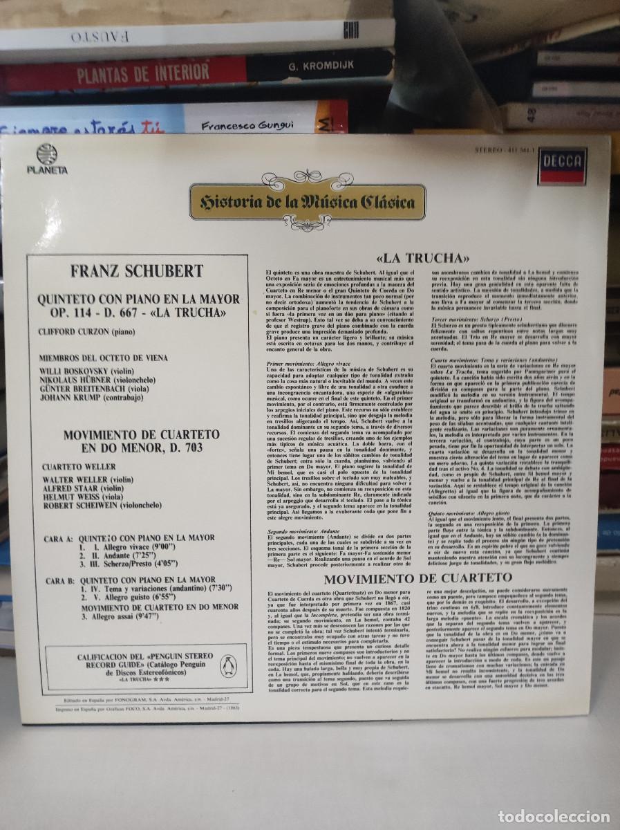 Discos de vinilo: SCHUBERT QUINTETO PARA PIANO EN LA MAYOR D 667 - Foto 2