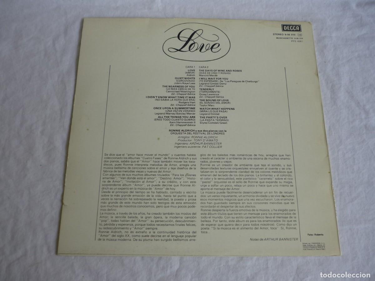Discos de vinilo: LP vinilo Ronnie Aldrich Love 1981 - Foto 2