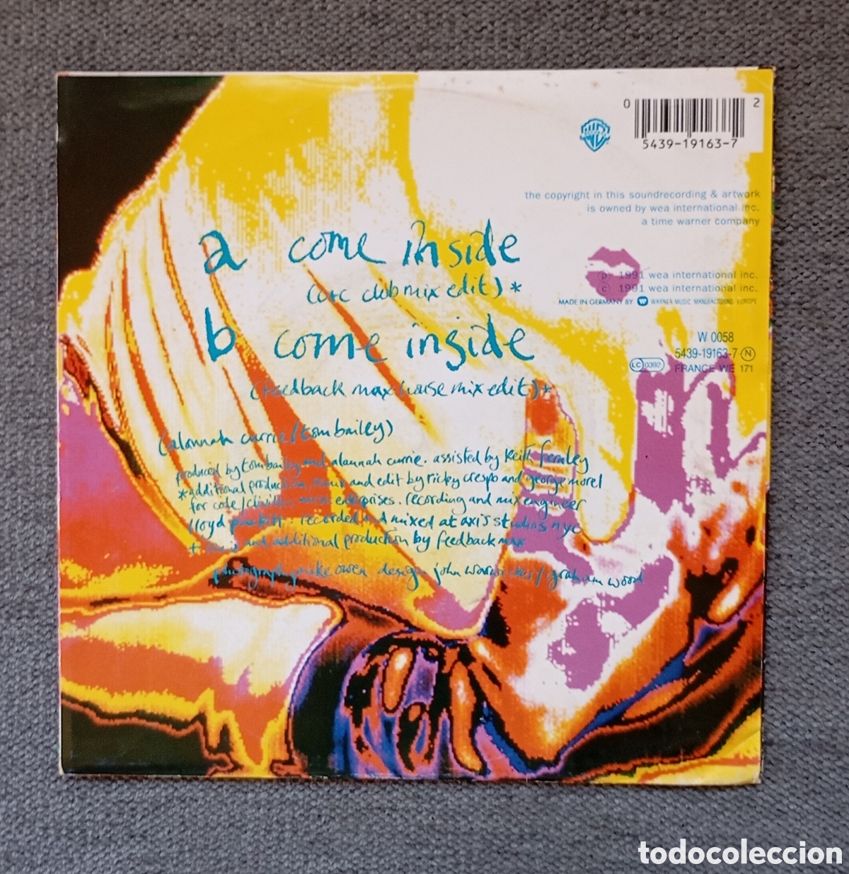 Discos de vinilo: Thompson Twins. Come Inside/ Come Inside. Single 7&rdquo;, a&ntilde;o 1991. - Foto 2
