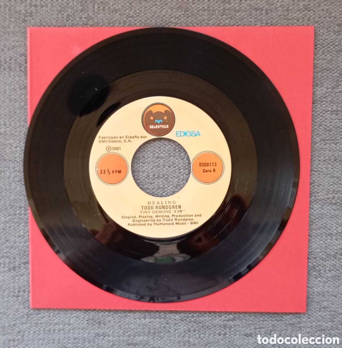 Discos de vinilo: Todd Rundgren. Time Heals/ Tiny Demonds. Single 7&rdquo;, a&ntilde;o 1981. - Foto 2