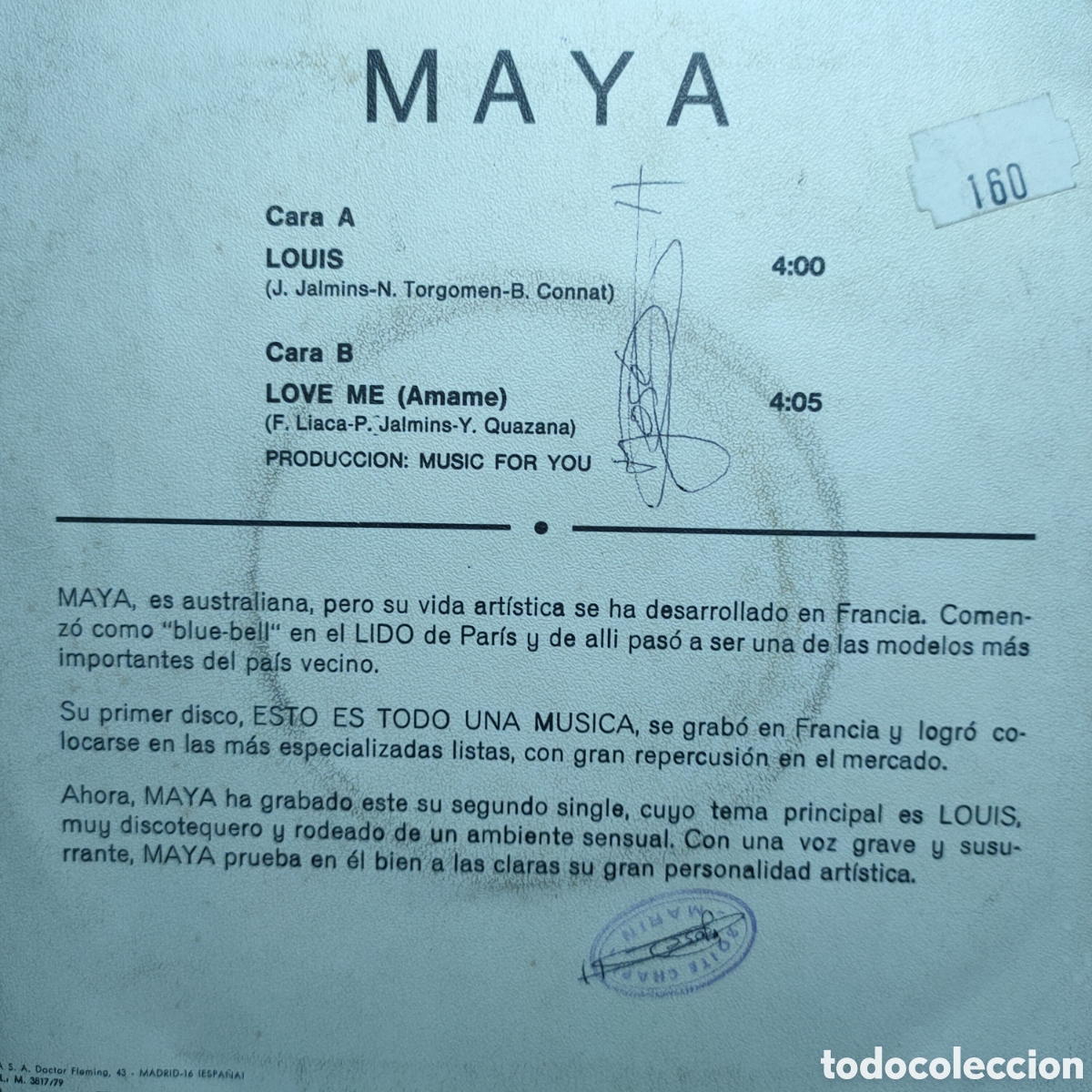 Discos de vinilo: Maya &ndash; Louis. Disco Direction . 1979 original Spain disco 7&rdquo; vinilo - Foto 2