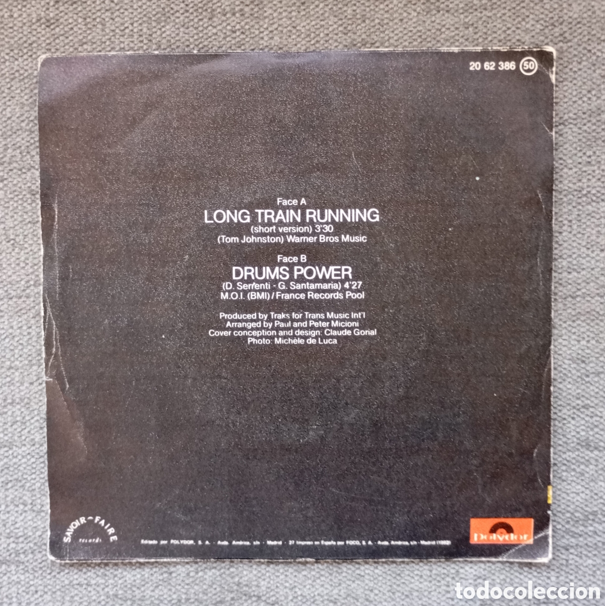 Discos de vinilo: Traks. Long Train Running/ Drums Power. Single 7&rdquo;, a&ntilde;o 1982. - Foto 2