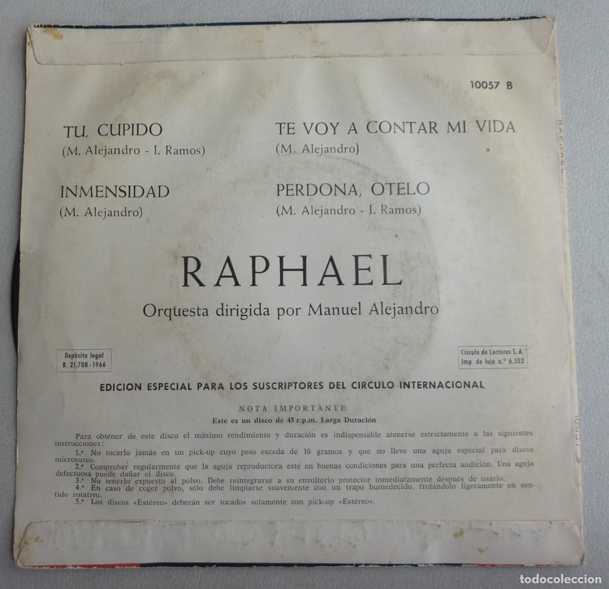 Discos de vinilo: RAPHAEL // TU CUPIDO+3 // 1966 // PERGOLA // EP - Foto 2