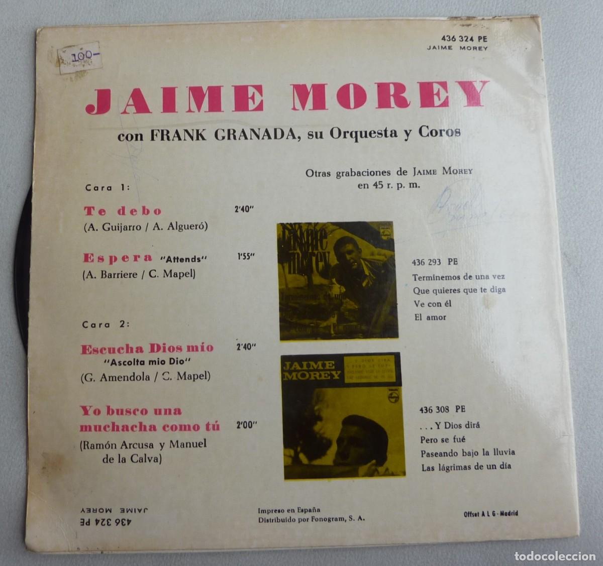 Discos de vinilo: JAIME MOREY // TE DEBO+3 // 1965// EP - Foto 2