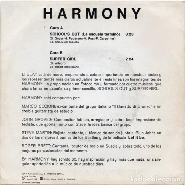 Discos de vinilo: Harmony &ndash; Schools Out - 7&rdquo; PROMO - Foto 2