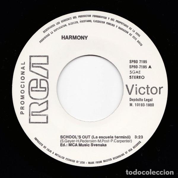 Discos de vinilo: Harmony &ndash; Schools Out - 7&rdquo; PROMO - Foto 3