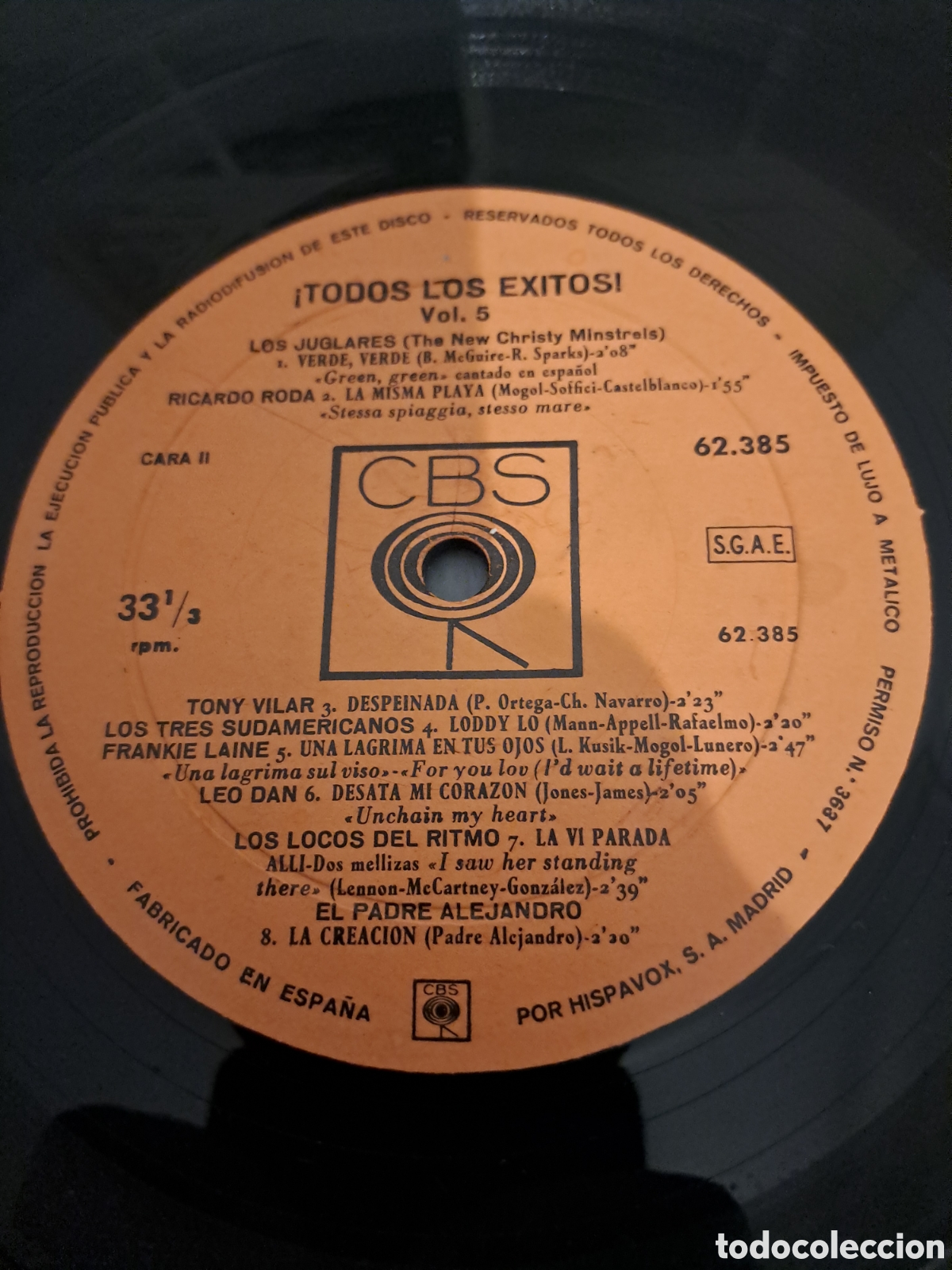 Discos de vinilo: Todos Los Exitos! Vol/5 : CBS&nbsp;&lrm;&ndash; 62.385 : Vinyl, LP, Compilation. B.5 - Foto 3