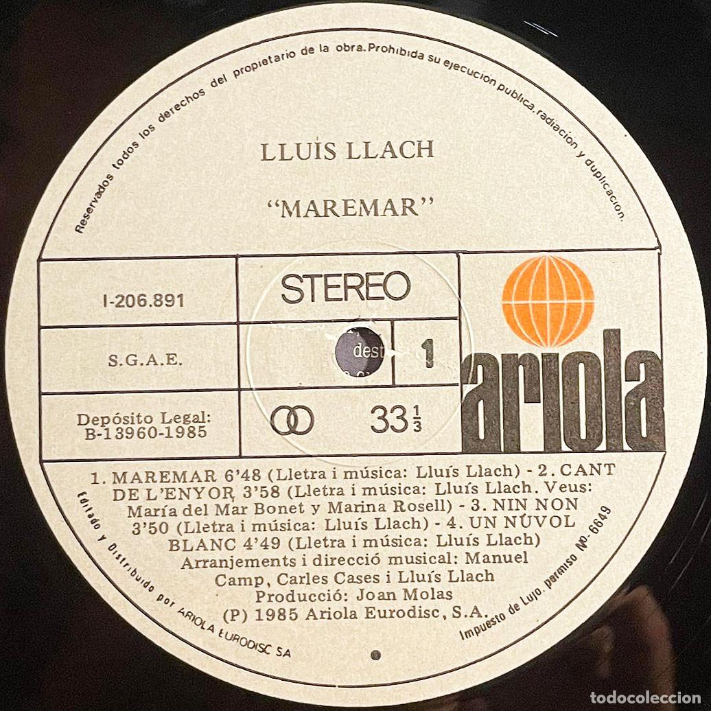 Discos de vinilo: LLUIS LLACH / MAREMAR / LP 1985 / ARIOLA ESPA&Ntilde;A - Foto 5