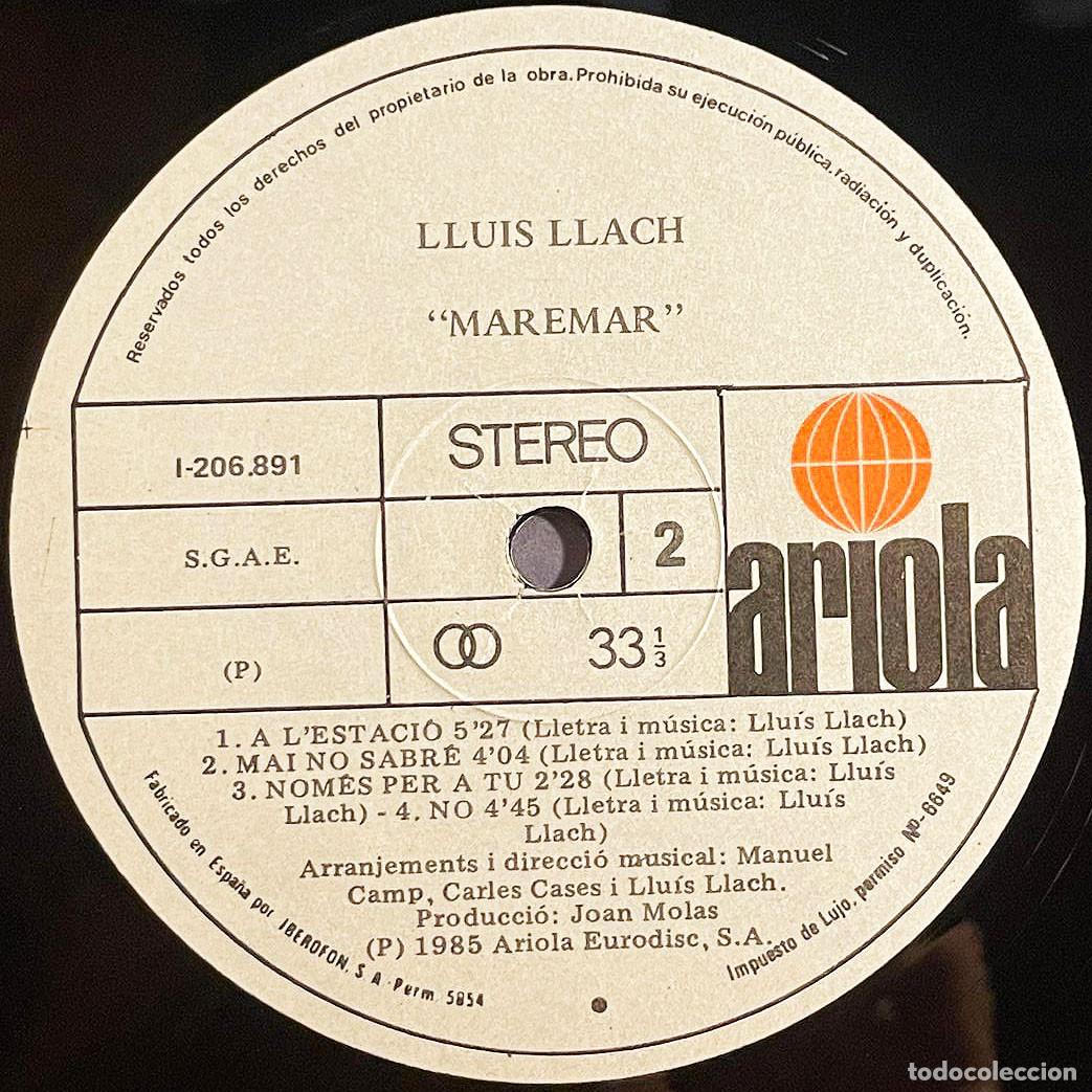 Discos de vinilo: LLUIS LLACH / MAREMAR / LP 1985 / ARIOLA ESPA&Ntilde;A - Foto 6