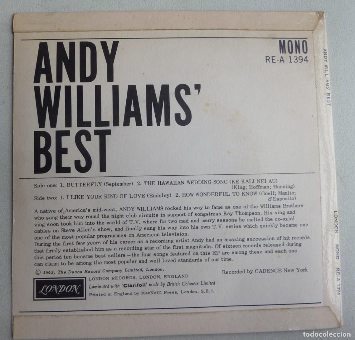 Discos de vinilo: ANDY WILLIAMS // BUTTERFLY+3 // MADE IN ENGLAND // EP - Foto 2