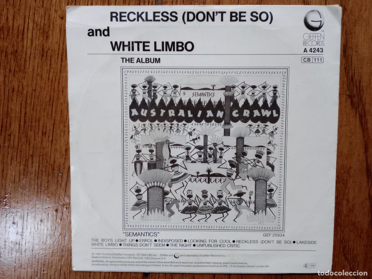 Discos de vinilo: Australian Crawl - reckless (dont be so) + White limbo - Foto 2