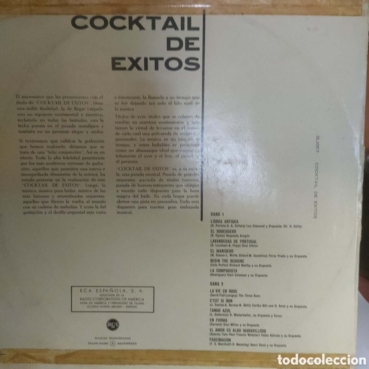 Discos de vinilo: Cocktail De &Eacute;xitos. 1960 Spain LP disco 12&rdquo; vinilo - Foto 2