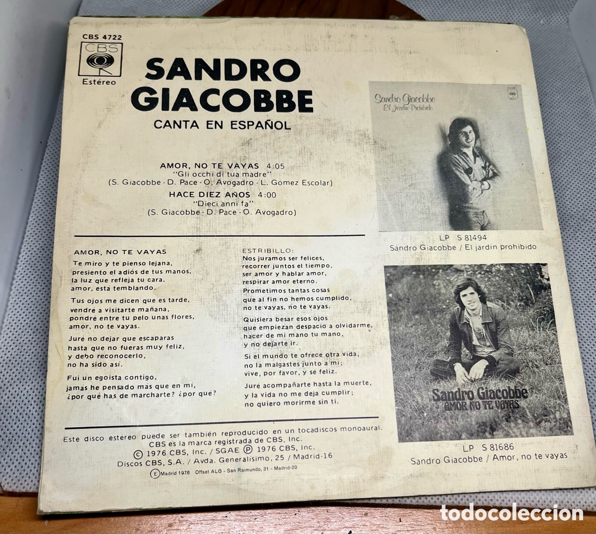 Discos de vinilo: VINILO SANDRO GIACOBBE SOLO CAR&Aacute;TULA - Foto 2