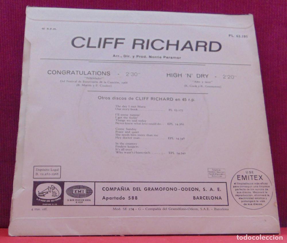 Discos de vinilo: Cliff Richard &ndash; Congratulations - SINGLE 1968 - Foto 2