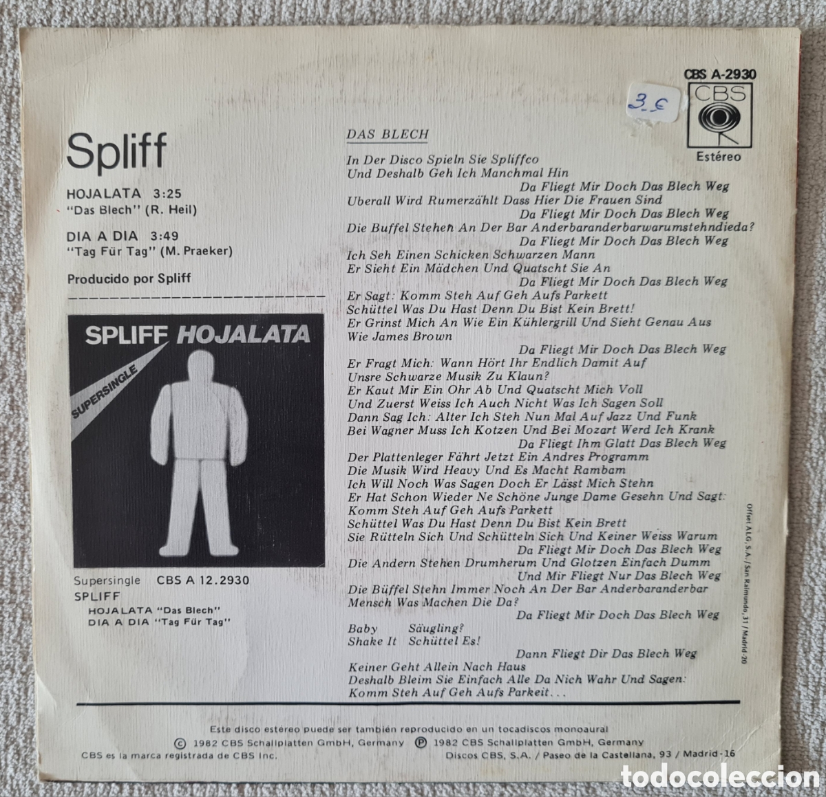 Discos de vinilo: SINGLE SIDED - SPLIFF - HOJALATA - 1983 - Foto 2