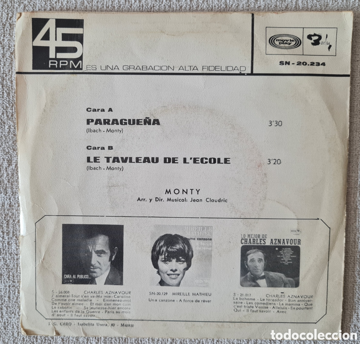 Discos de vinilo: SINGLE - MONTY - PARAGUE&Ntilde;A - 1969 - Foto 2