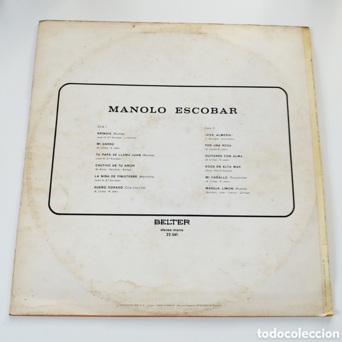 Discos de vinilo: VINILO LP / MANOLO ESCOBAR / EXITOS / 1971 / BELTER / ESPA&Ntilde;A - Foto 2