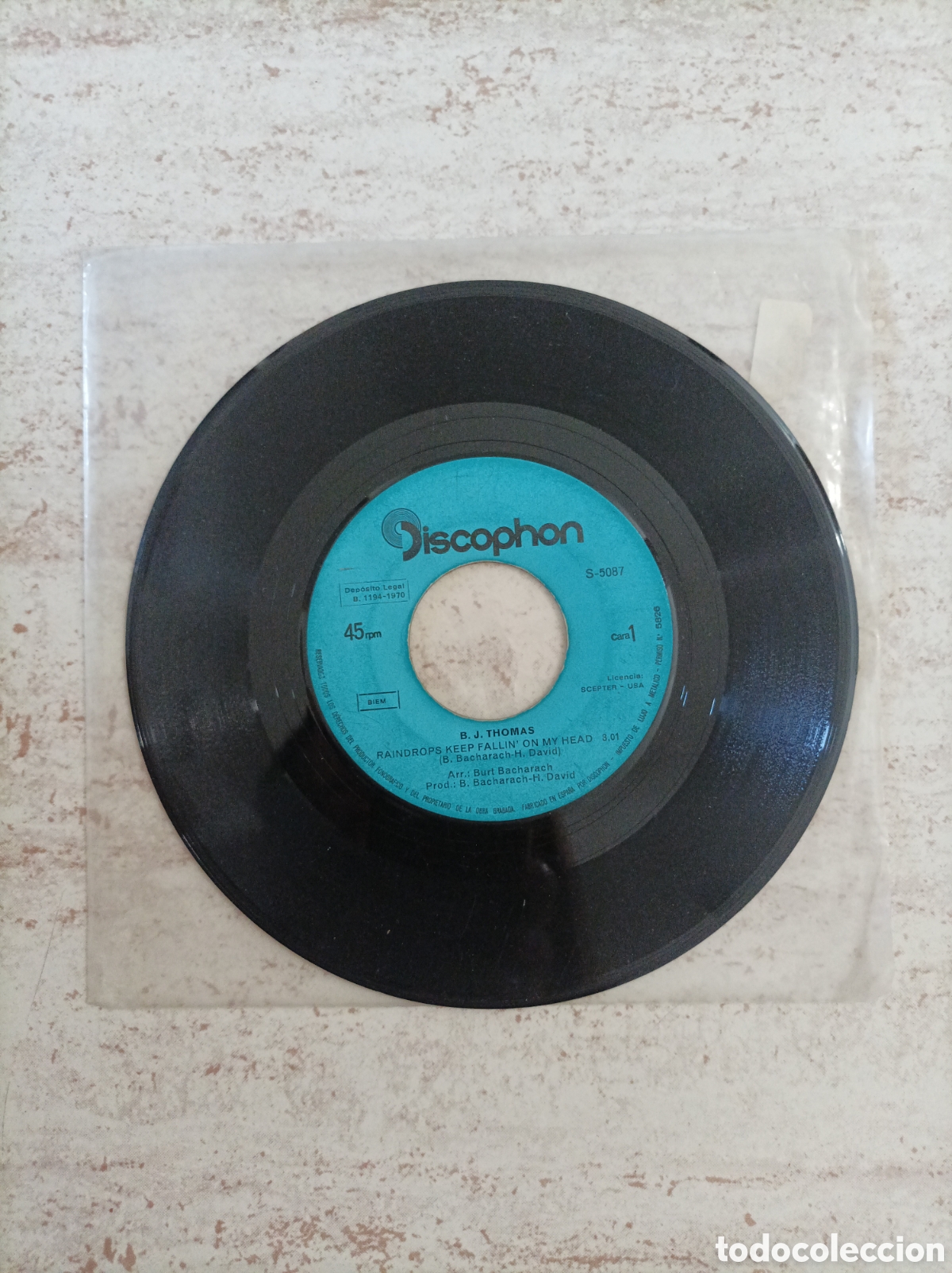 Discos de vinilo: B.J. THOMAS RAINDROPS KEEP FALLIN ON MY HEAD - DISCOPHON 1970 - G+ - Foto 1