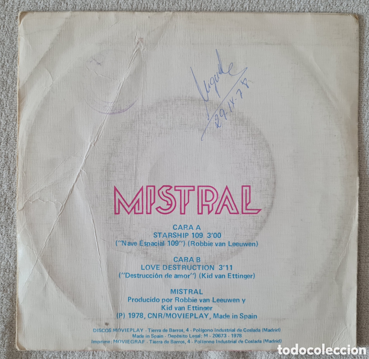 Discos de vinilo: SINGLE - MISTRAL - STARSHIP 109 - 1978 - Foto 2