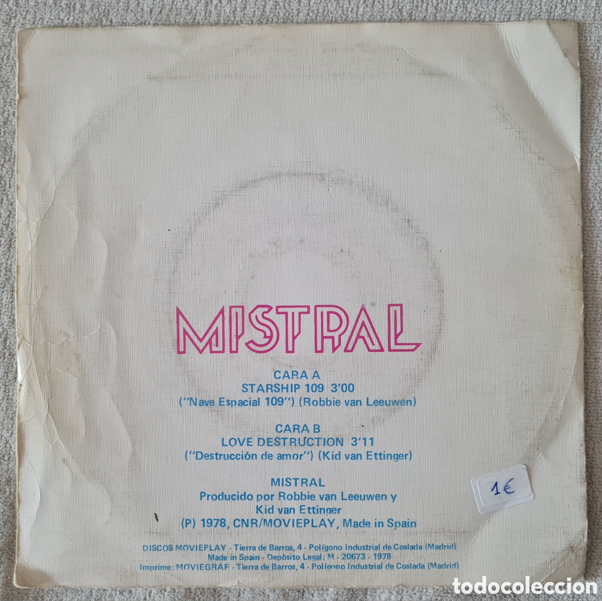 Discos de vinilo: SINGLE - MISTRAL - STARSHIP 109 - 1978 - Foto 2