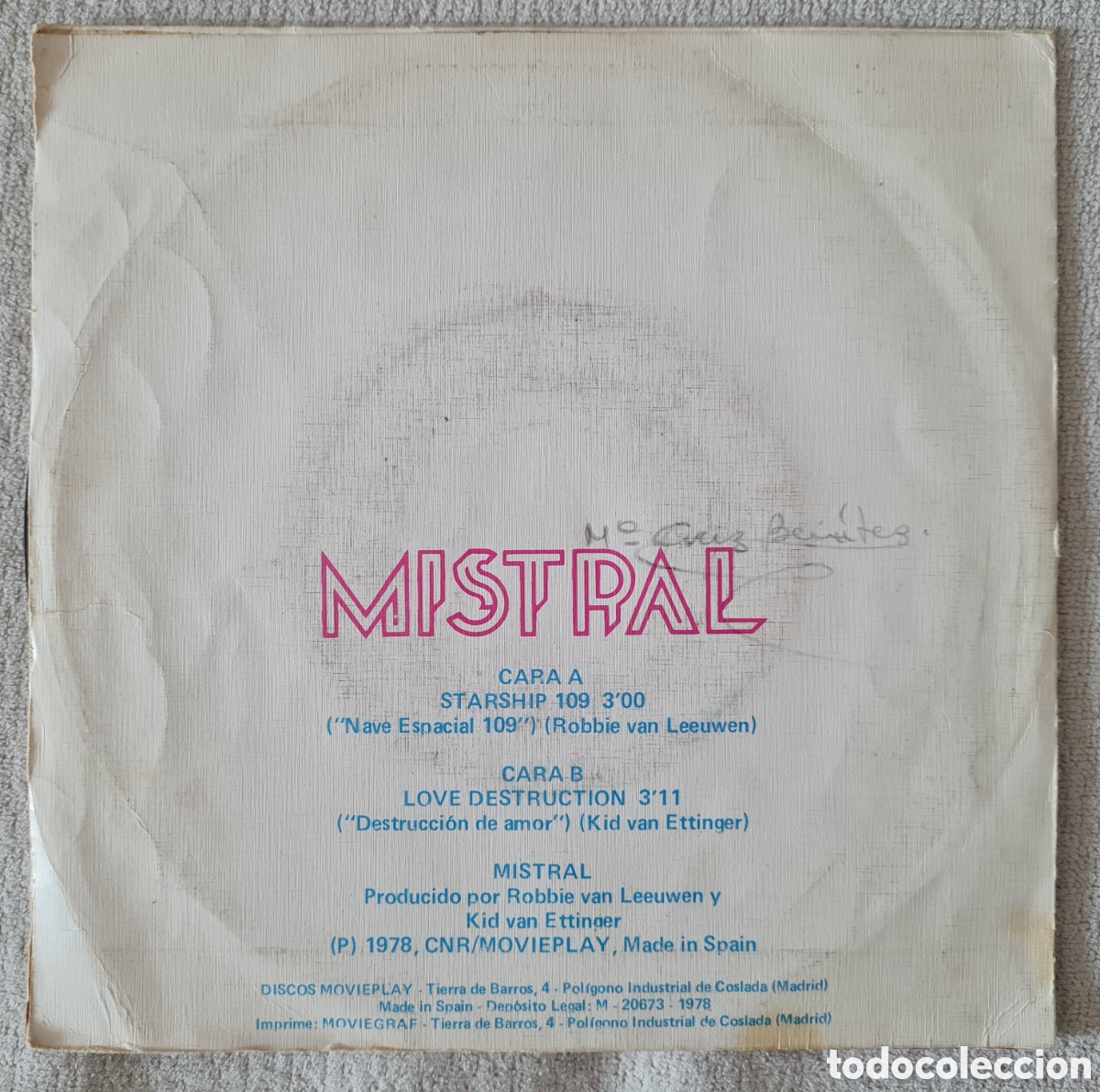 Discos de vinilo: SINGLE - MISTRAL - STARSHIP 109 - 1978 - Foto 2